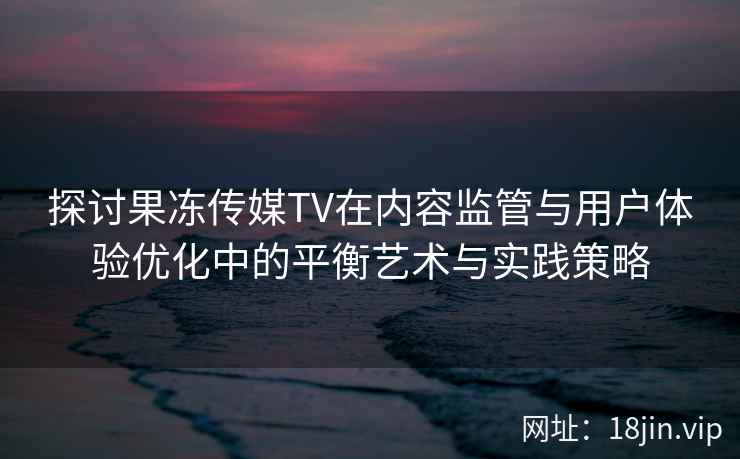 探讨果冻传媒TV在内容监管与用户体验优化中的平衡艺术与实践策略